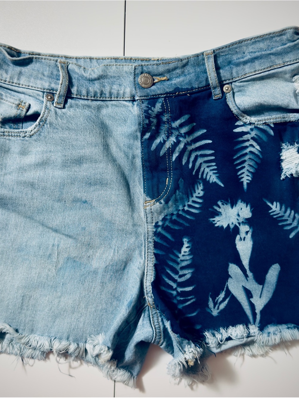Loft cut off jeans size 8. Cyanotype processed by me. See measurements.